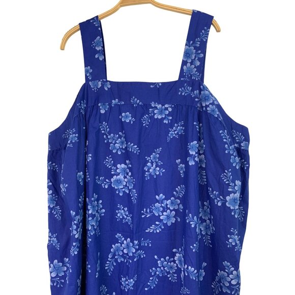 Dreams & Co Floral Blue Tank Style Lounge Home Dress 3X RZ10412 New Cotton - Picture 9 of 9